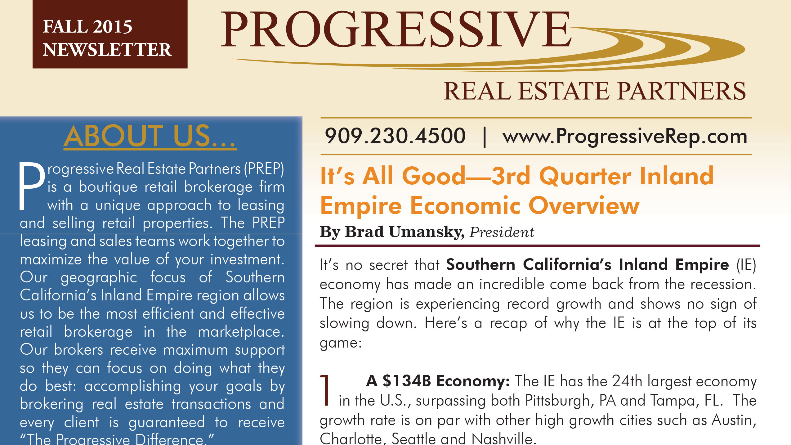 Newsletter — Fall 2015 Progressive Real Estate Partners 5146