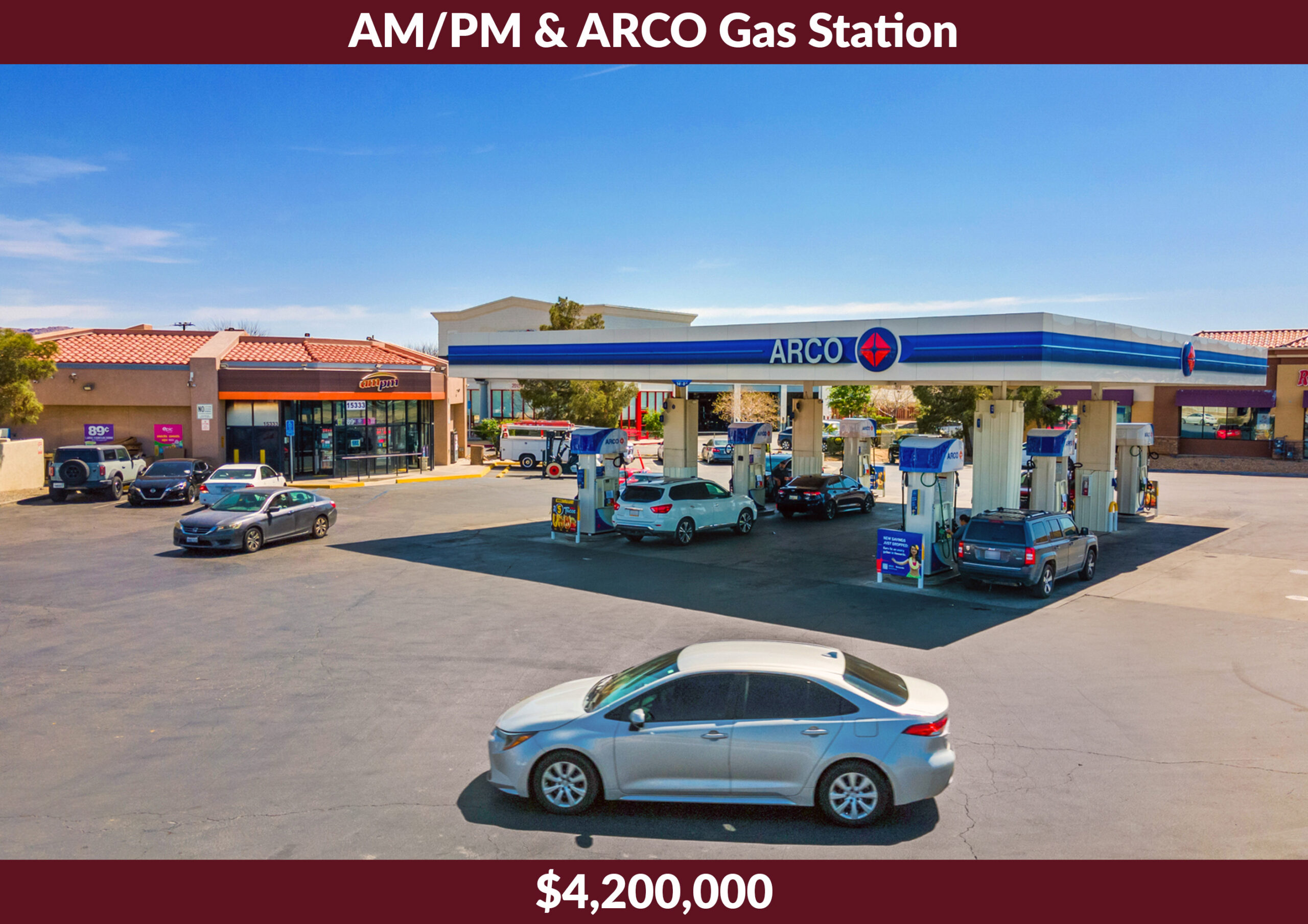 AM/PM & Arco Gas Station was a $4,200,000 sale at 15333 Rancherias Rd, Apple Valley, CA, represented by Victor Buendia.