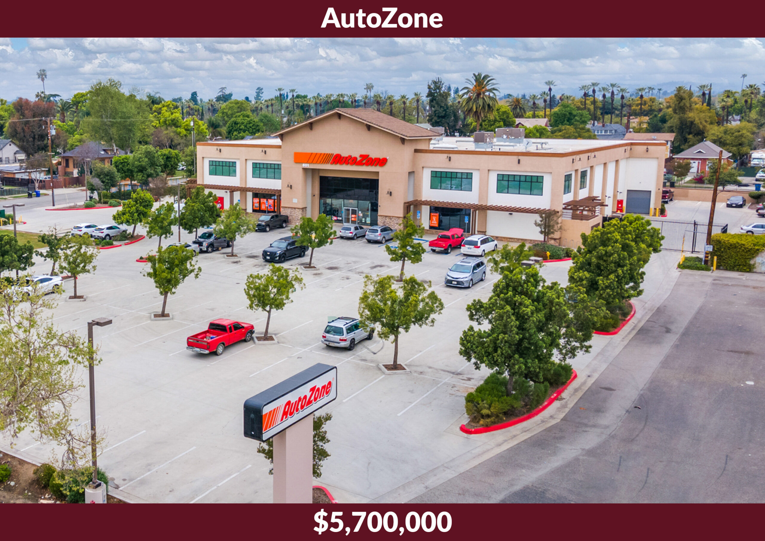 AutoZone was a $5,700,000 sale at 601 East Holt Ave, Pomona, CA, represented by Lance Mordachini and Brad Umansky.