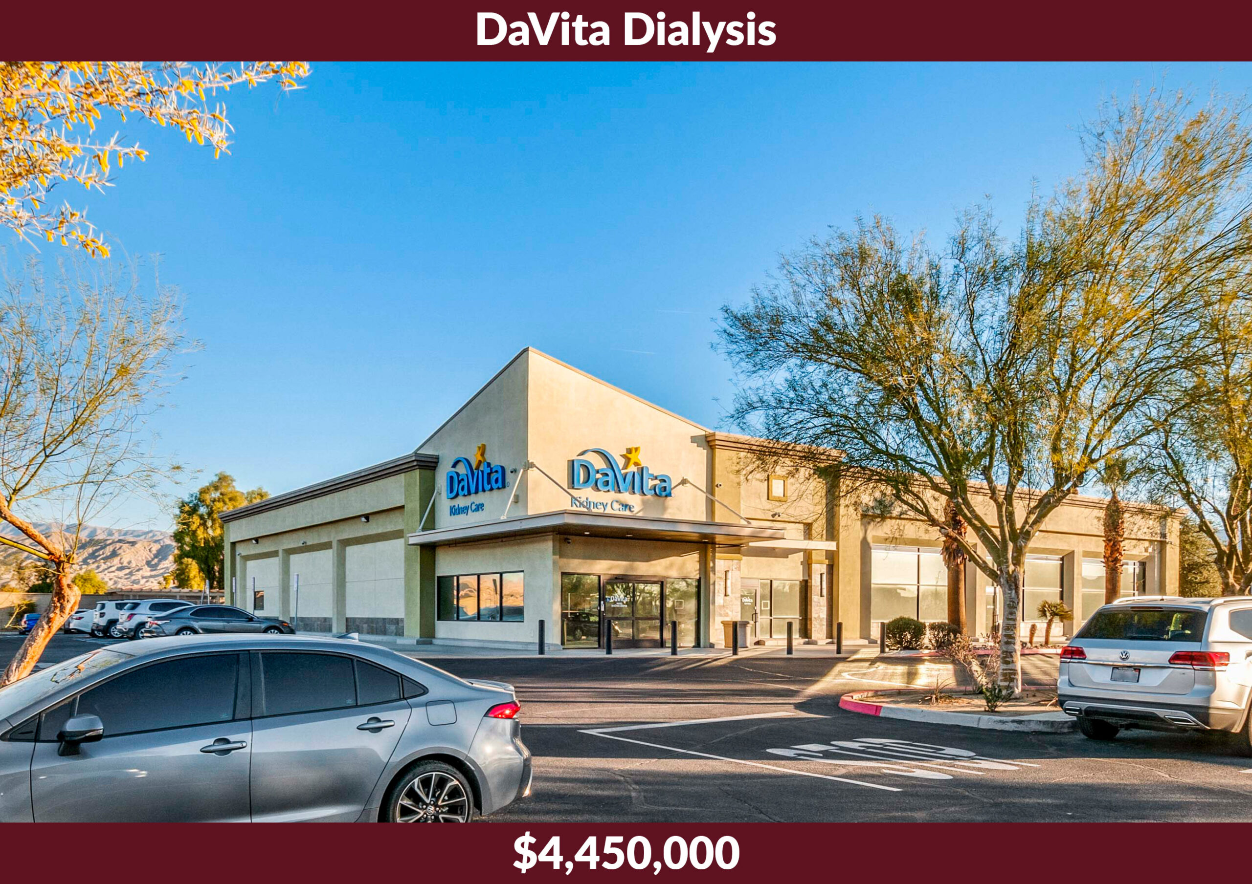 Davita Dialysis was a $4,450,000 sale at 82900 Avenue 42, Indio, CA, represented by Greg Bedell.