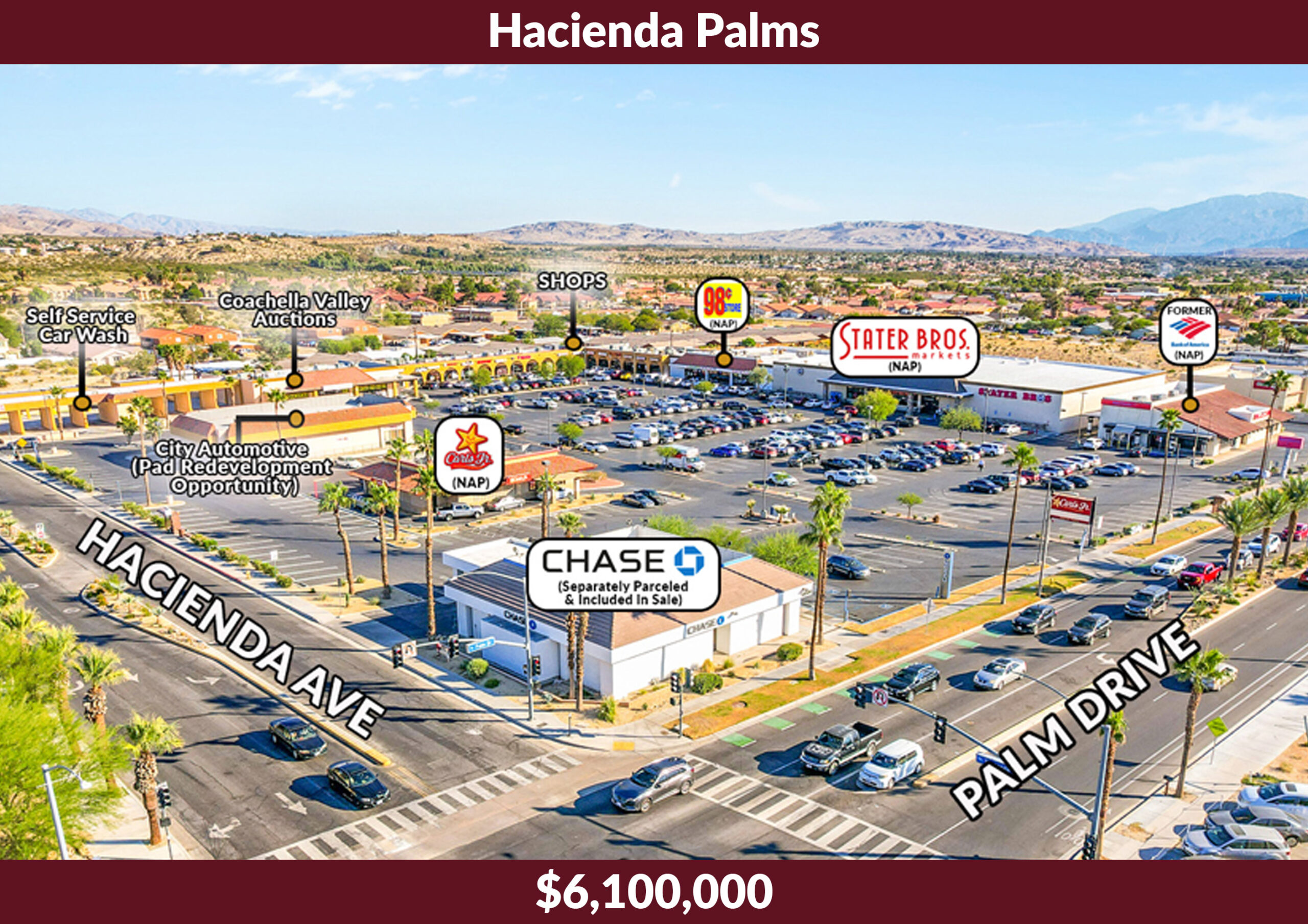Hacienda Palms was a $6,100,000 sale at 13000-13160 Palm Drive, Desert Hot Springs, CA, represented by Greg Bedell and Heather Sharp.