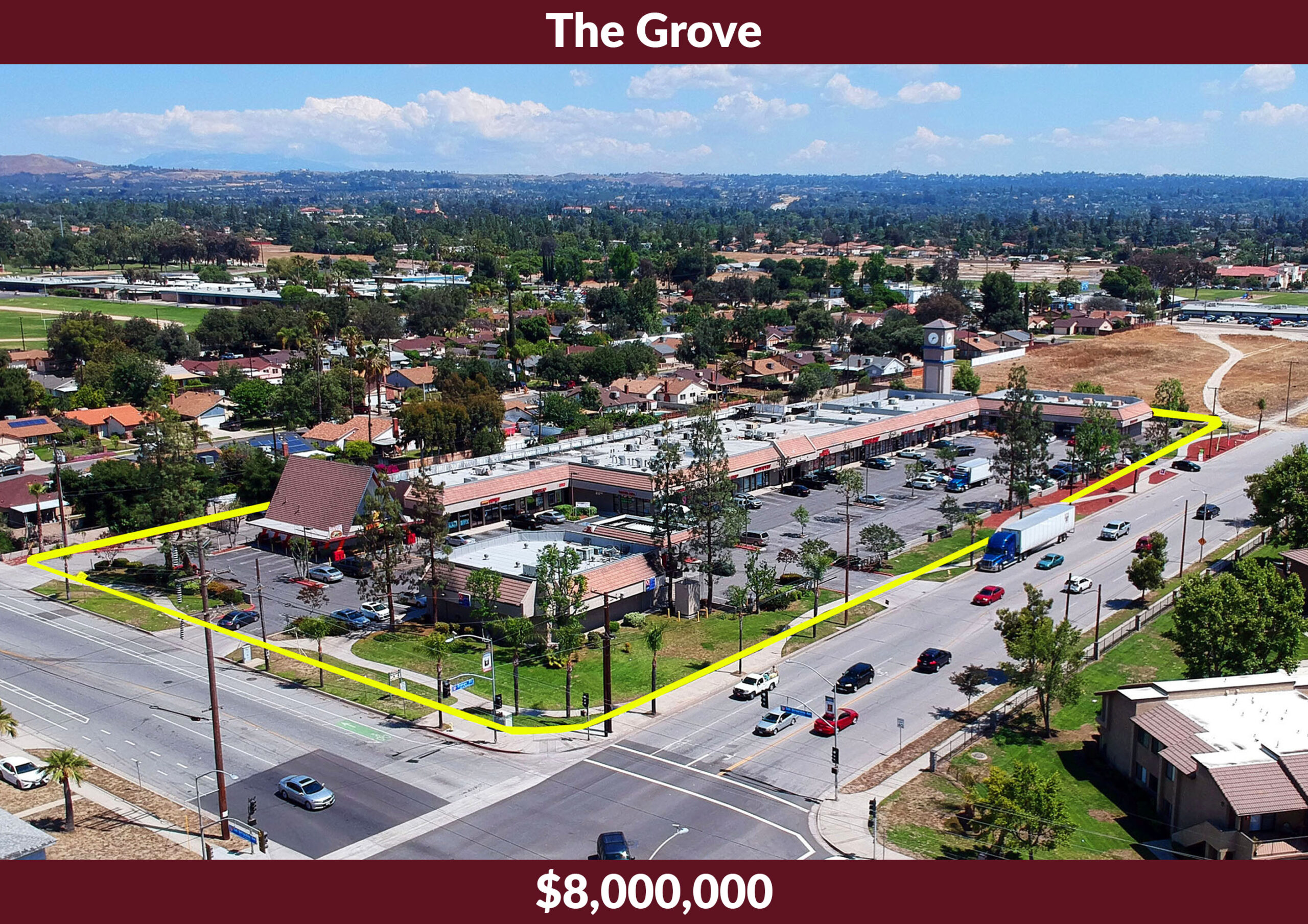 The Grove was a $8,000,000 sale at 1542–1578 Orange St, Redlands, CA, represented by Greg Bedell and Paul Galmarini.